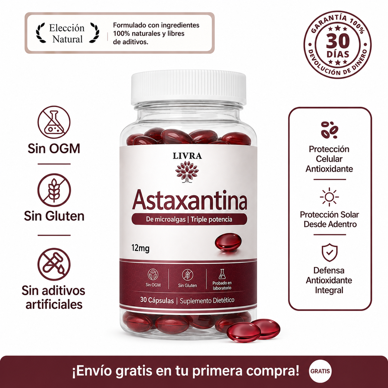 LIVRA® Astaxantina — Protección celular desde adentro.